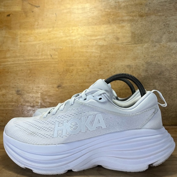Hoka One One Bondi 8 REFLECTIVE Womens Size 8 Running Shoes Sneakers White - Picture 5 of 13
